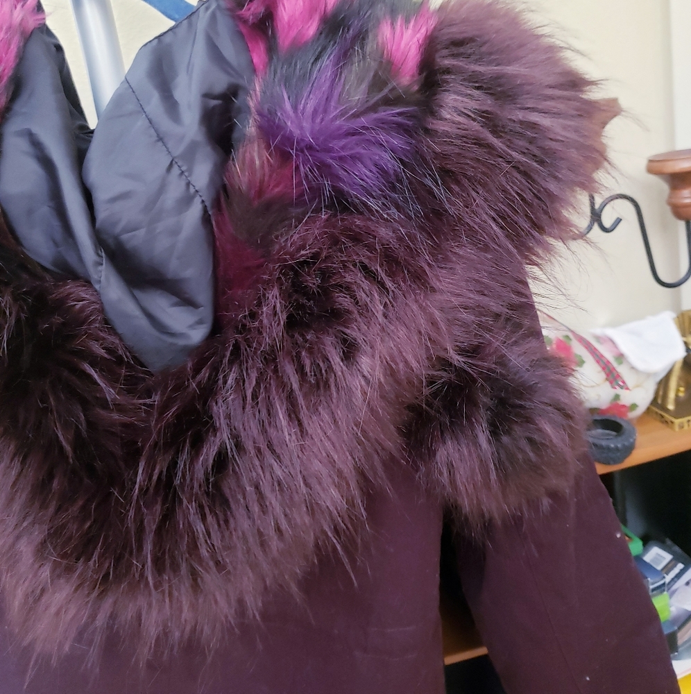 Gianni Bini Purple Fur Hooded Jacket Coat S - Picture 8 of 9